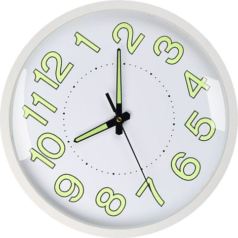 30 cm (12 Zoll) große, geräuschlose, leuchtende Wanduhr aus Kunststoff, schlichte und kreative Quarz-Leuchtuhr für Schlaf- oder Wohnzimmer, weißer Rahmen (1/5)
