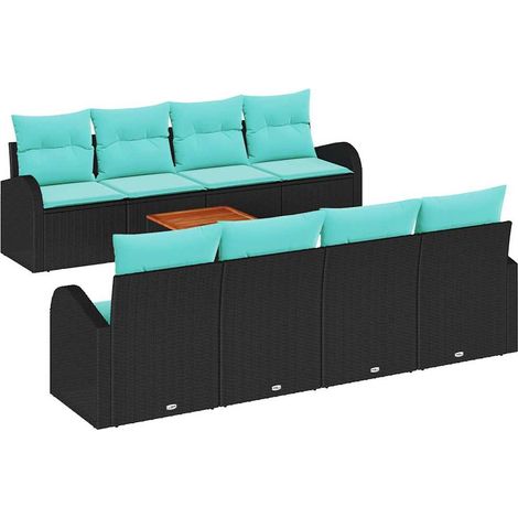 Garden Sofa Set 9 pcs Black and Turquoise Poly Rattan vidaXL (1/5)