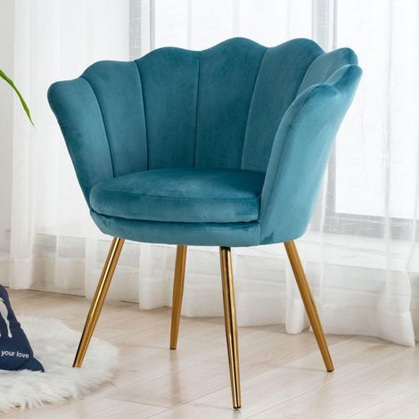 Wahson Silla de Tocador de Terciopelo con Respaldo en Forma de Pétalos, Sillón Tapizado para Dormitorio y Sala de Estar, Azul