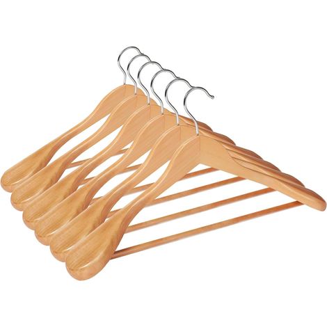 Lot de 6 Cintres en Bois Massif, Épaules Larges, Antidérapants, Crochet Pivotant 360°, pour Costumes et Manteaux (1/5)