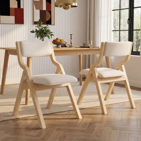 2 sedie da pranzo pieghevoli, sedie da pranzo in legno massello, comode e traspiranti, pieghevoli e facili da riporre, adatte per sala da pranzo, soggiorno, bar, stile moderno, lino, beige (1/5)