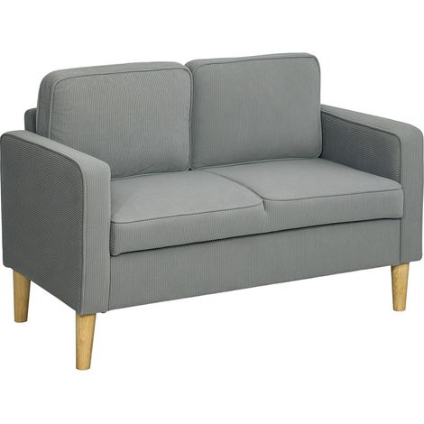 Canapé 2 Places avec Accoudoir et Rangement Velours Côtelé Pieds Bois Moderne pour Salon Chambre Gris Clair (1/5)