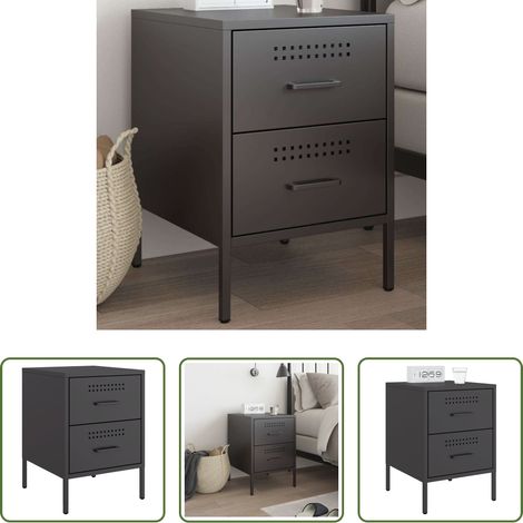 Meuble industriel - Table de chevet noir 36x39x50,5 cm acier (1/5)