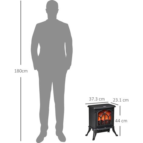 Poêle électrique à deux niveaux de puissance (750W/1500W), avec effet flamme, adapté aux surfaces de 15 à 20 m², noir. (1/5)