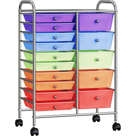 vidaXL XXL 15-Drawer Mobile Storage Trolley Multicolour Plastic