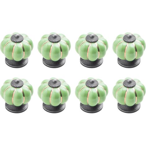 SABIR Lot de 8 boutons de tiroir en céramique en forme de citrouille pour armoire de cuisine (vert) (1/5)