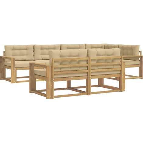 Conjunto de sofás de exterior con cojín 6 pcs y Beige Poliéster vidaXL
