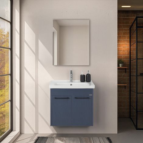 Mobile bagno sospeso 65 cm blu con specchio Sofia (1/5)