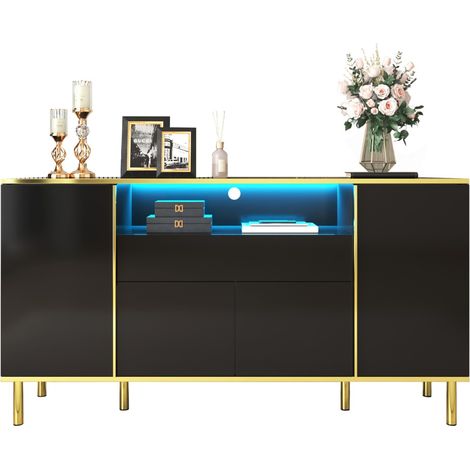 Buffet Noire Brillante 150cm - Commode 1 Tiroir - Meuble Chambre Élégant Moderne Design Brillant (1/5)