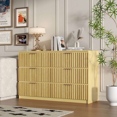 Commode de Chambre - chêne clair 120 cm - Commode 6 tiroirs - Salon, chambre à couche & enfant (1/5)
