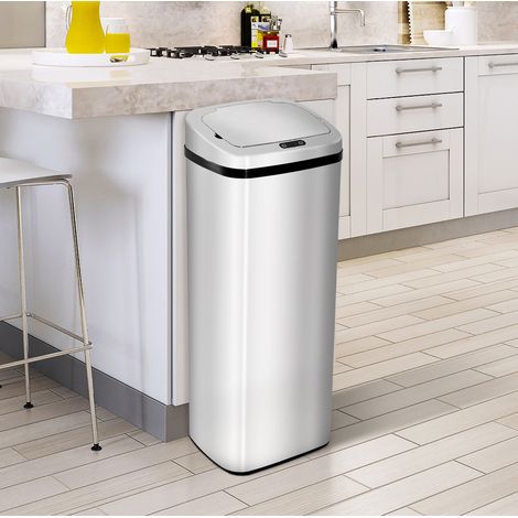 Cubo de basura automático con sensor de acero inoxidable 84 x 33 x 25 cm plata DESVIAE (1/5)