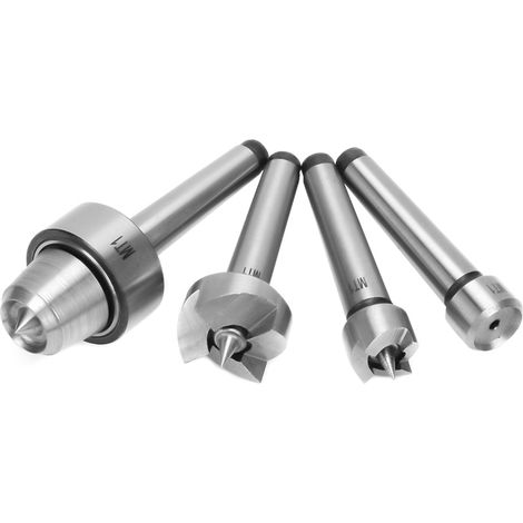 Lot de 4 pointes tournantes MT1 pour tour à bois, centre creux et centre à ergots, outils de tournage (1/5)