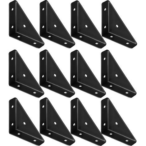 12 Pcs Connecteurs d'Angle Universels, Équerres d'Angles, Support d'Angle Triangulaires en Métal Noir, Connecteurs de Meubles en Bois, pour Meubles Armoires Chaises Tables de Connexion (1/5)