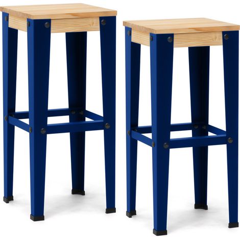 Pack 2 Uds. Taburetes Lunds Azules en madera maciza de pino acabado natural estilo nórdico industrial Box Furniture (1/4)