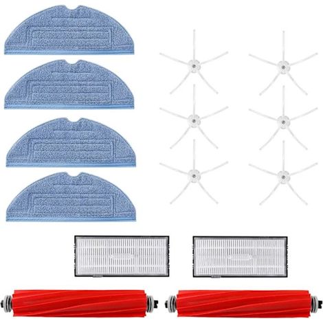 Accessoires pour robot aspirateur : brosses latérales à cinq pointes [blanches] x6, chiffons [bleus] x4, filtre [1 paire] x1, brosse principale x2 (1/5)