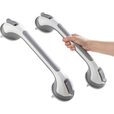 Poignée à ventouse pour salle de bain, barre d'appui de douche de 43 cm, pour personnes âgées, gris, 2 pièces (1/5)