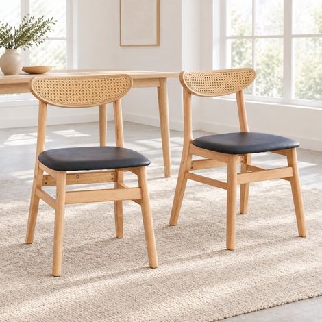 Silla de comedor lot de 2 de madera, respaldo de ratán, asiento acolchado OKMYHOME (1/5)