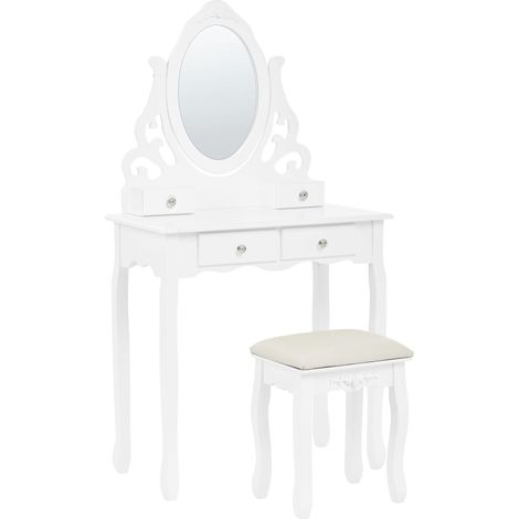 Tavolo da Toeletta Bianco Sgabello Specchio Ovale Inclinabile 4 Cassetti Amour (1/5)