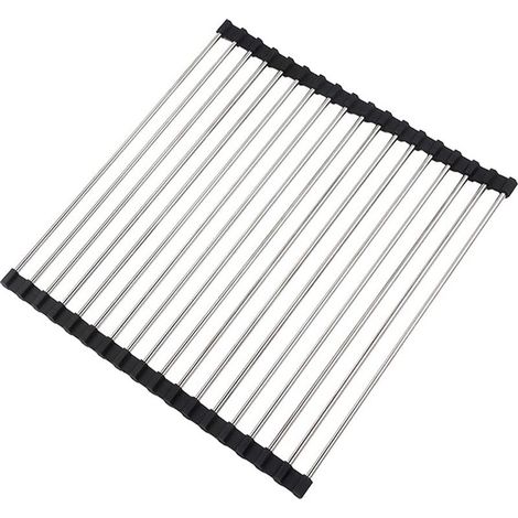 Kitchen Dish Drainer, Foldable Dish Drainer, Stainless Steel Kitchen Dish Drainer, Countertop Dish Drainer for Sink, Dish Draining Mat, 43 x 35 cm - INHHUB (1/5)