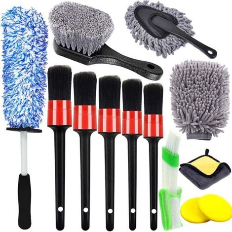 Kit de nettoyage auto 13 pièces : chiffons en microfibre, éponge, brosse pour jantes, lavage DE