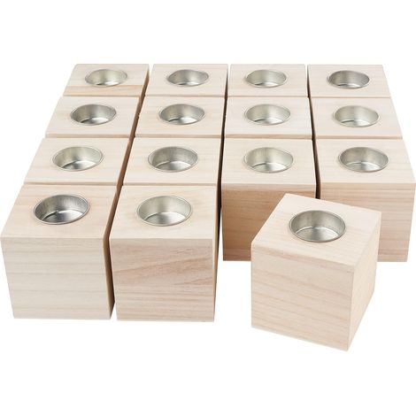 XXL Pack of 15 Cube Candle Holders 8 x 8 x 8 cm Natural Raw Wood Square Tealight Candle Holder Candle Holder Wooden Candle Glass Decorative (1/5)