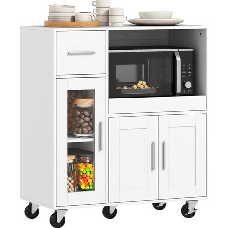 CHICFURN Mobile da cucina con ruote 80 x 40 x 88,7 cm bianco con vano contenitore (1/5)