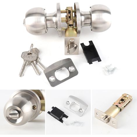 Ensemble de serrure tubulaire, 3 barres, acier inoxydable, pour maison préfabriquée, ensemble de poignées de porte sphériques (1/5)