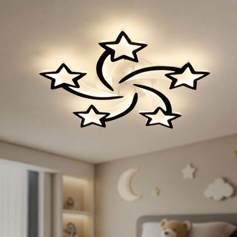 Sternen- und Mond-Deckenleuchte, 55 W, Design aus Eisen und schwarzem Acryl, 60 cm Durchmesser, für Wohn- oder Schlafzimmer, moderner Dekorationsstil (1/5)
