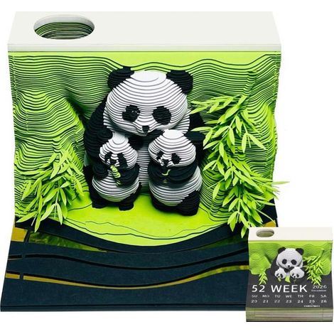 Tischkalender 2026 – 3D-Kunst-Papierskulptur – Panda-Dekoration mit Acrylständer, Haftnotizen, kreative Weihnachtsgeschenkidee