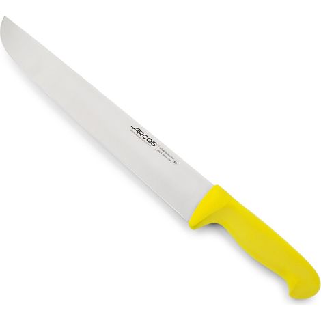 Coltello da macellaio Arcos Colore - Prof 292400 in acciaio inox Nitrum e mango ergonomico giallo polipropilene e lama 35 cm, coperchio del display.