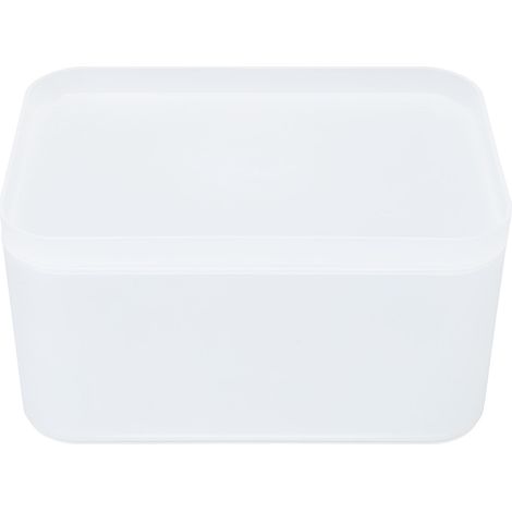 Panier de rangement en plastique translucide grande capacité, empilable, avec couvercle, pour bureau, maison ou salle de bain. (1/5)