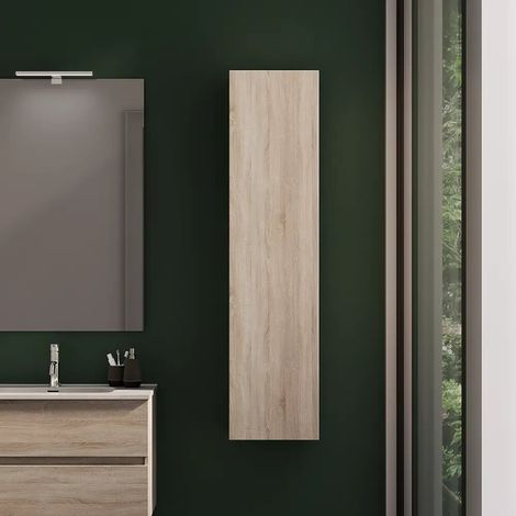Colonne de salle de bain suspendue hauteur 140 cm chêne clair réversible Yili (1/4)