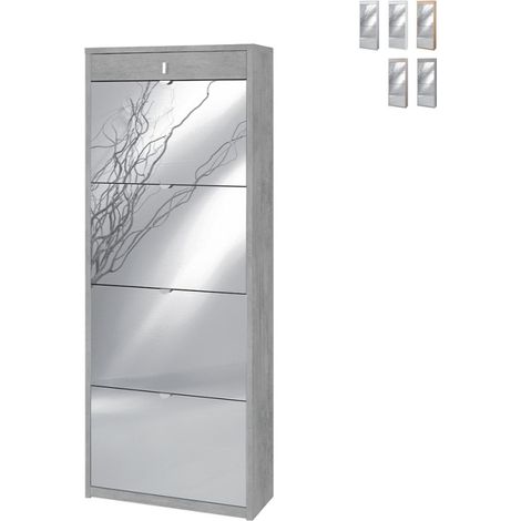 Scarpiera 4 Ante Specchio e 1 Cassetto 63L x 29P x h164 – Finitura Cemento – Sarmog (1/5)