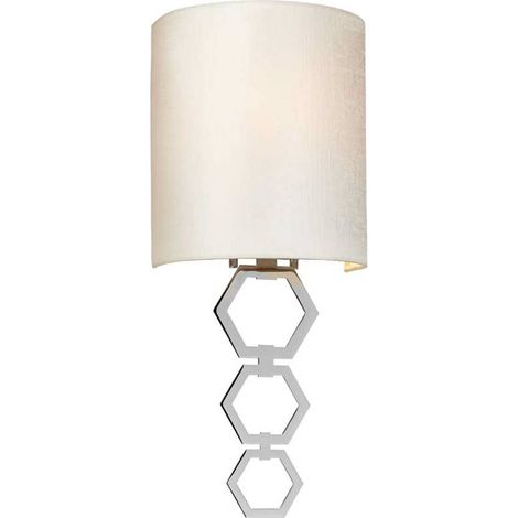 Lampada da parete Clark Small a 1 luce, cromo lucido, paralume in finta seta avorio (1/5)