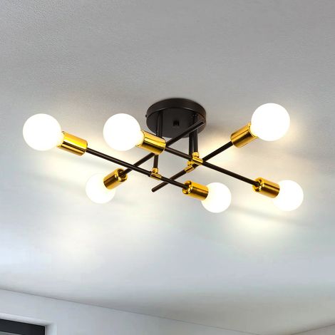 Plafonnier Vintage Noir, Lampe de Plafond Industriel, Lumunaire en Métal E27 Base pour Salon Cuisine Chambre Salon Balcon 6 Lumières (1/5)