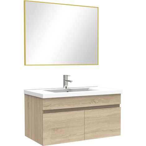 Ocean meuble Salle de Bain simple vasque 80cm meuble + miroir Chêne Wotan (1/5)