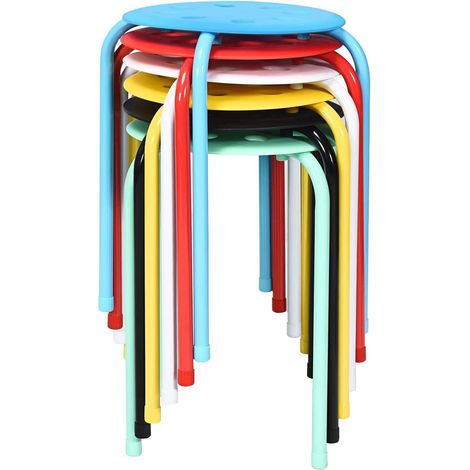 GOPLUS Lot de 6 Tabourets Empilables Légers sans Dossier avec Cadre en Métal/Siège en Plastique,Tabourets Ronds,Multicolore (1/5)