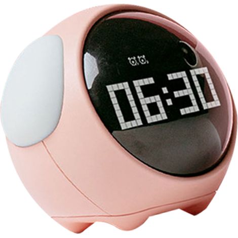 Réveil numérique multifonction LED rose en forme de chien mignon avec veilleuse à activation vocale