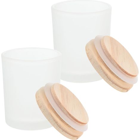 Lot de 2 Pots à Bougies en Verre Blanc avec Couvercles en Bois, Design Simple pour Réaliser des Bougies Maison, pour Décoration Salon et Détente à Domicile (1/5)