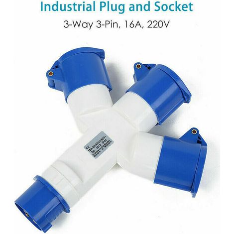 Adaptateur 3 Prises Couvercle fiche à 3 pôles 16A 220V Industriel IP44 – multiprise Caravanes/CampingCars/Bateau, Chantier, Connecteur Prises de Courant Industriel Répartiteur (1/4)