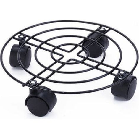 Blumenständer – Schwarz pulverbeschichteter Stahl – 25 x 25 x 6 cm – Doppelrollen – Maximale Traglast 60 kg – Für den Innenbereich (1/5)