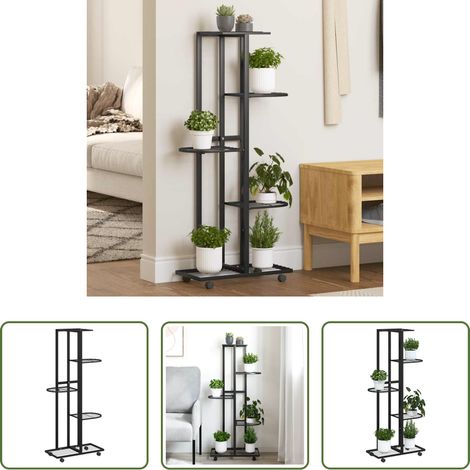 Étagère en fer - Jardinière à 5 niveaux avec roues 44x23x100 cm Noir Fer (1/5)