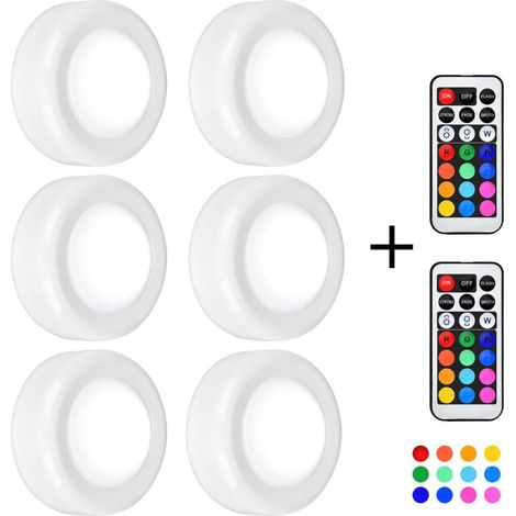 Lámpara de armario, LED con mando a distancia, lámpara de cocina regulable, aplique de pared, funciona con pilas (paquete de 6) (1/5)