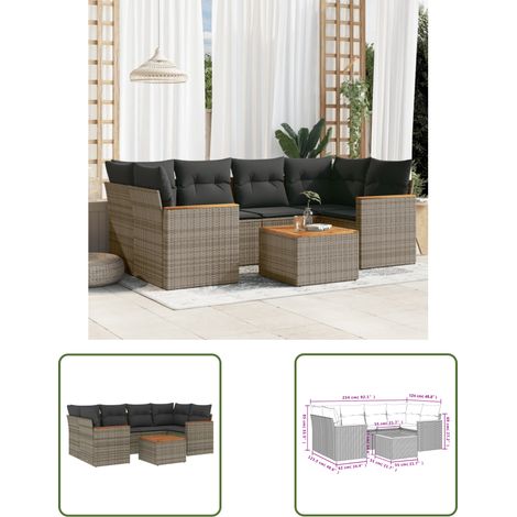 The Living Store 7-tlg. Garten-Sofagarnitur mit Kissen Grau Poly Rattan - Gartenmöbel Set - Esszimmergarnitur - Outdoor Möbel - Lounge Sofa - Rattan Gartenmöbel (1/3)