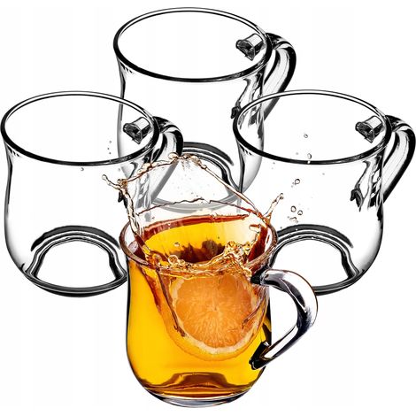 KADAX Gläser mit Griff für Tee und Kaffee, Teegläser aus dickem Glas 320ml