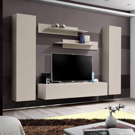 Ensemble Meuble TV Mural "Fly A1" 260cm Beige Gris
