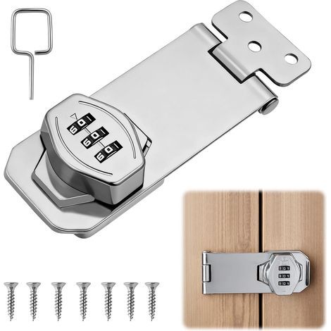 4 Pouces Serrure à Combinaison Pour Placard. Verrou Porte Placard avec Code. Serrure Armoire Métallique Code pour Portes. Armoires. Fenêtres. Garages Extérieurs. Jardins. Argent (1/5)