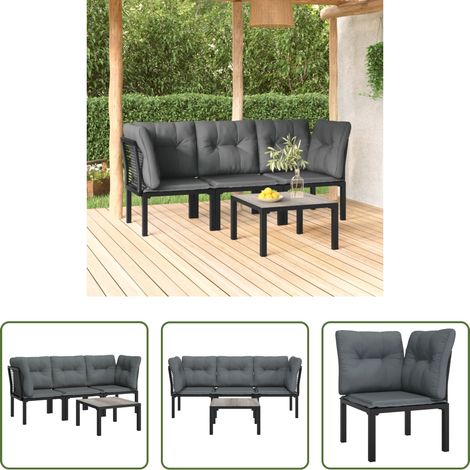 Garten-Couchtisch - 4-tlg. Garten-Lounge-Set Schwarz und Grau Poly Rattan (1/5)