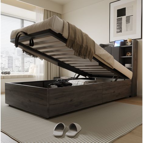 letto contenitore 90x200 USB testiera salvaspazio MDF OKMYHOME (1/5)