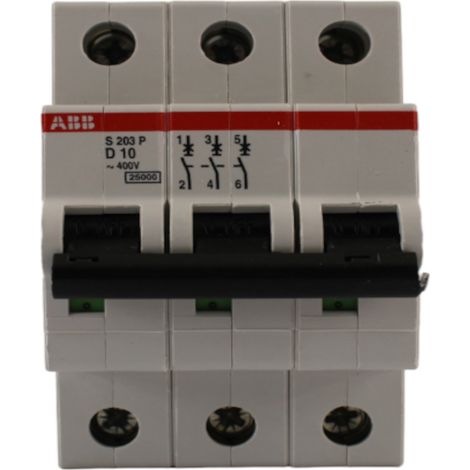 Interruttore magnetotermico 3 poli 3 moduli 10A curva D serie UL ABB